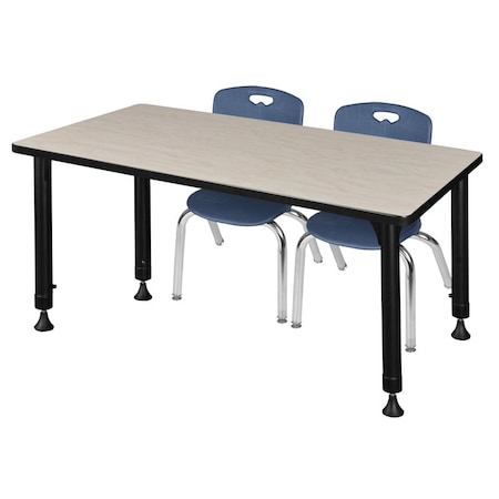 Regency Regency Kee 48 x 24 in. Adjustable Classroom Table- Maple & 2 Andy 12 in. Stack Chairs- Blue MT4824PLAPBK45NV